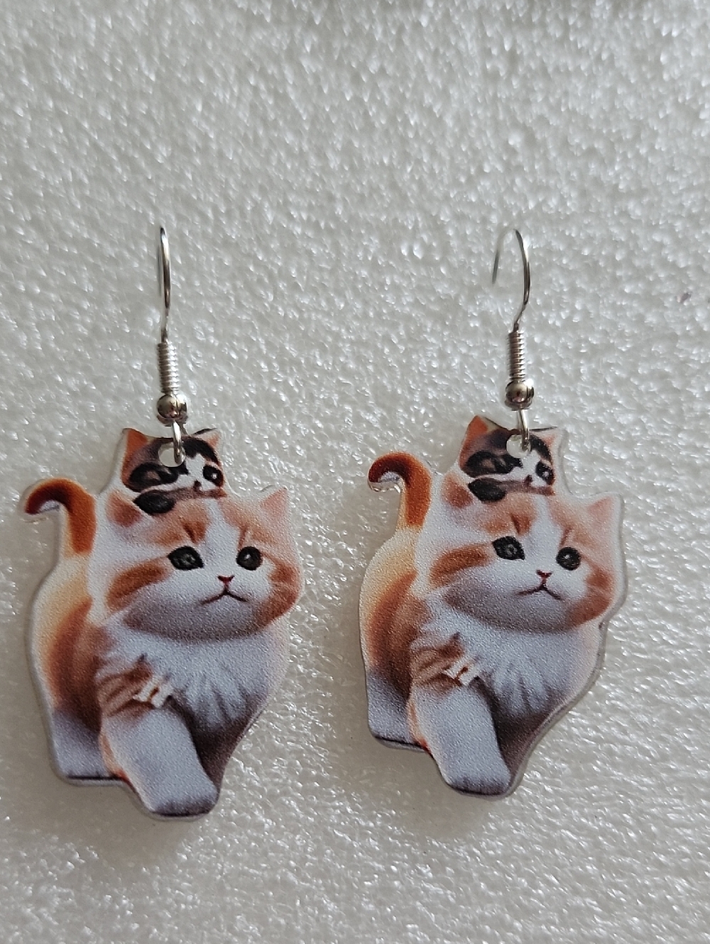 Hand Crafted Orange and White Cat Earrings